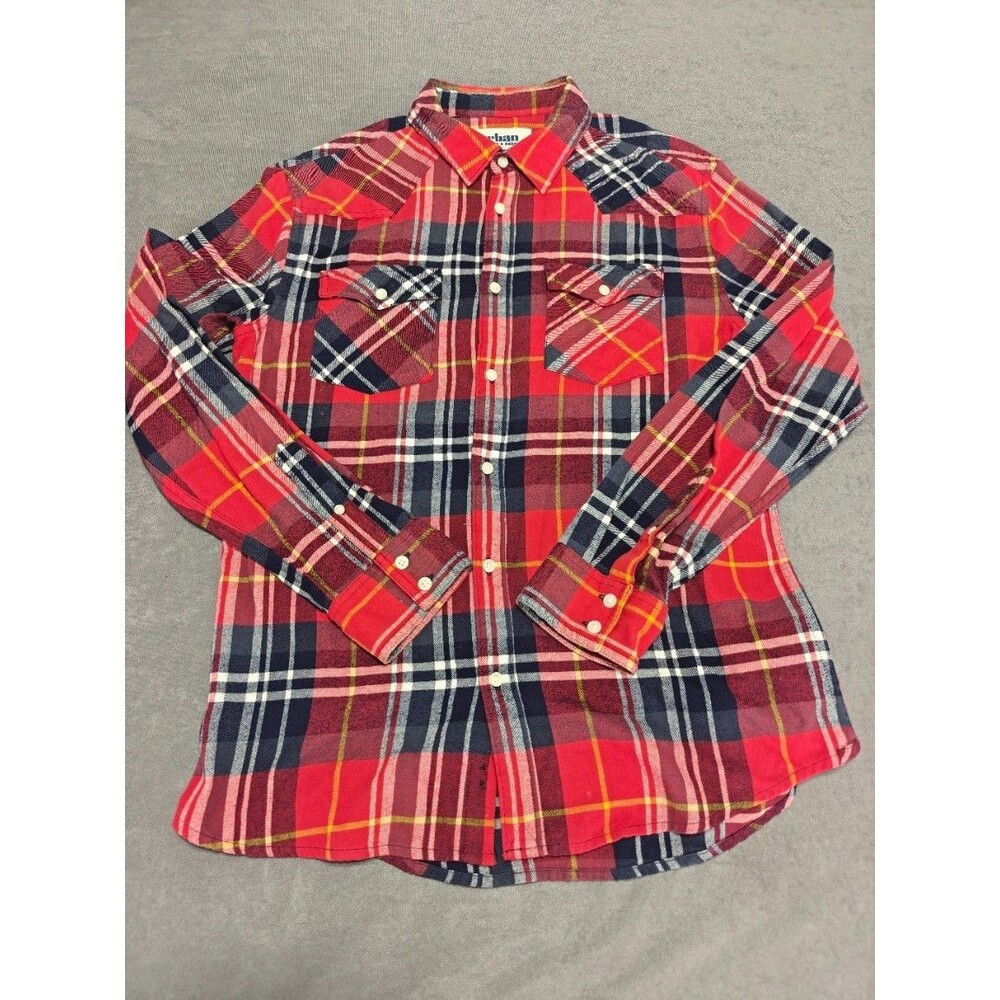Urban Pipeline Mens M Red Plaid Flannel Shirt Long Sleeve Button Up Western Cott
